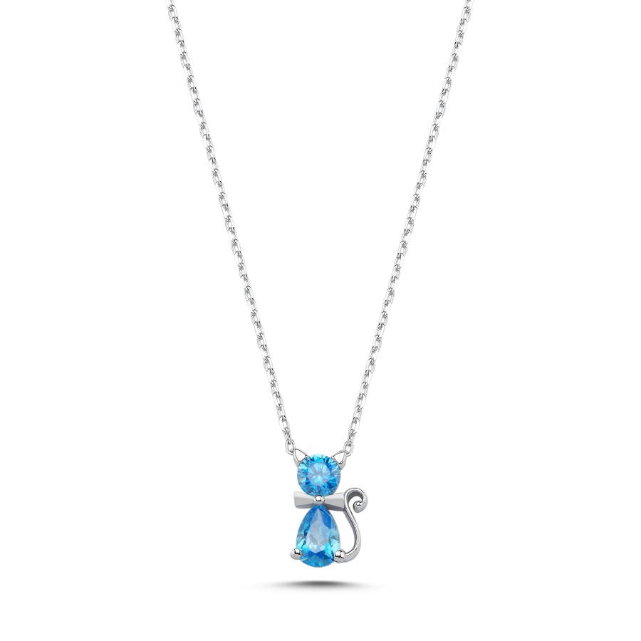 Minimal Blue Stone Catwoman Silver Necklace - CNG Jewels