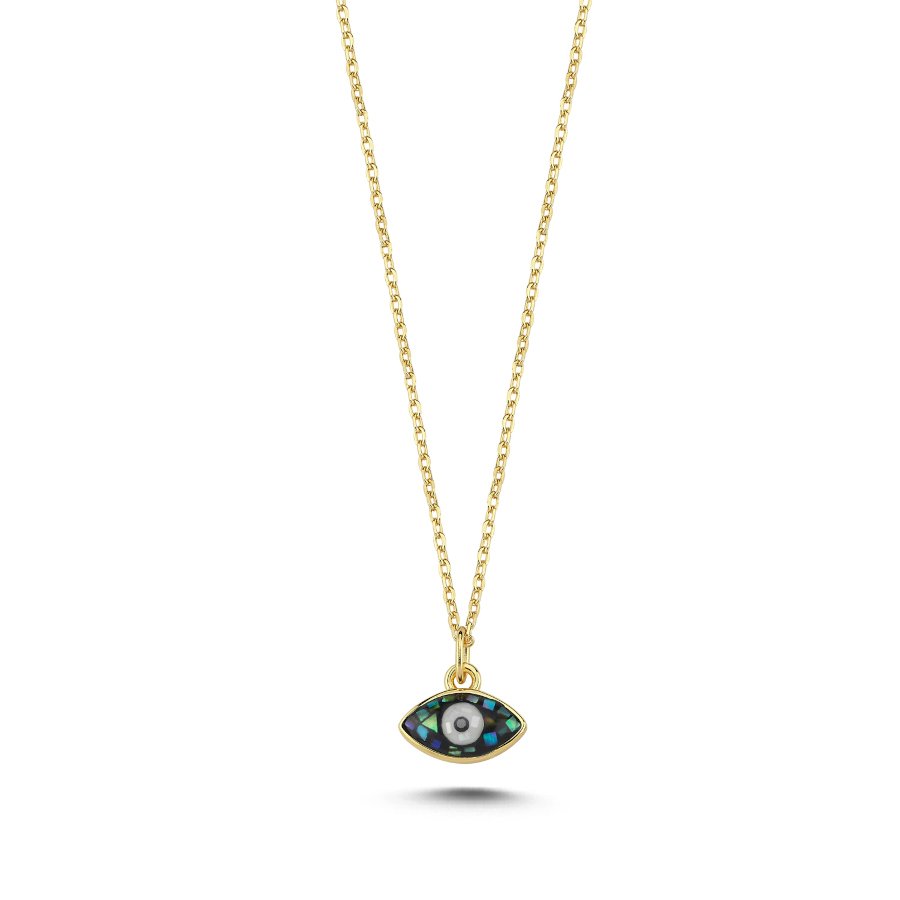 Minimal Mosaic Mother-of-Pearl Eye Silver Necklace - CNG Jewels