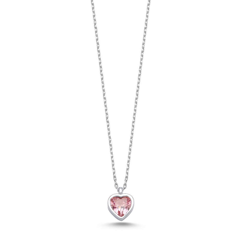 Minimal Pembe Kalp Taşlı Kadın Gümüş Kolye - CNG Jewels