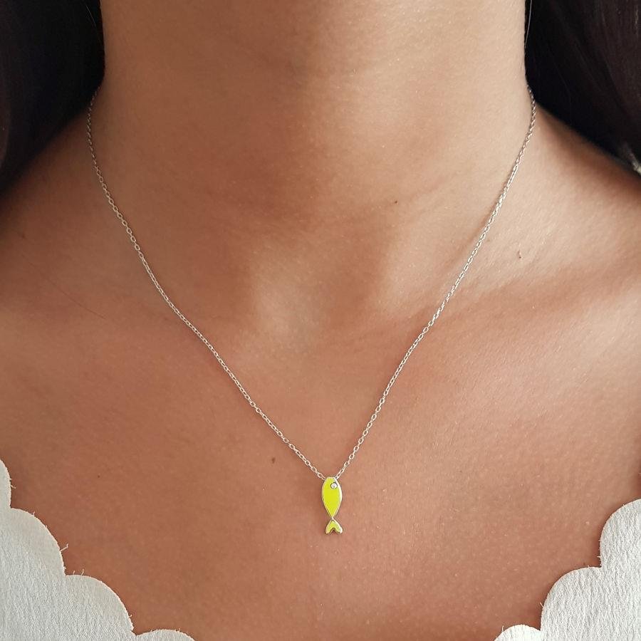 Minimal Sarı Balık Kadın Gümüş Kolye - CNG Jewels (1)