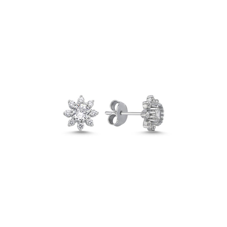 Minimal Taşlı Papatya Kadın Gümüş Küpe - CNG Jewels