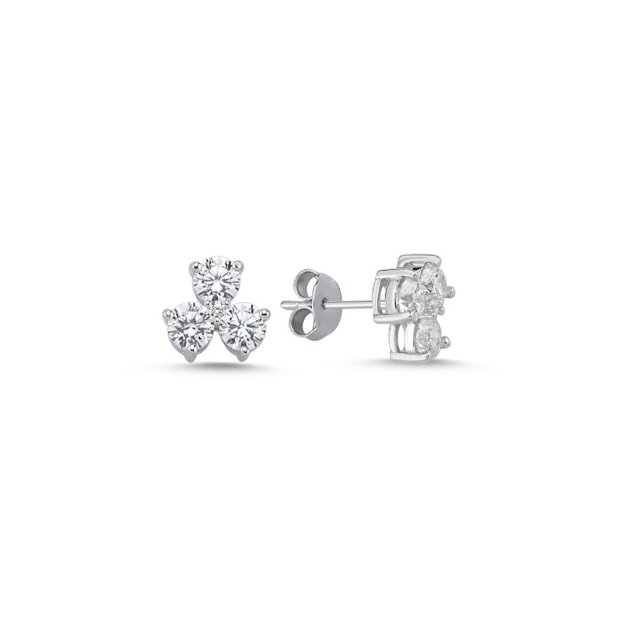 Minimal Taşlı Tria Kadın Gümüş Küpe - CNG Jewels