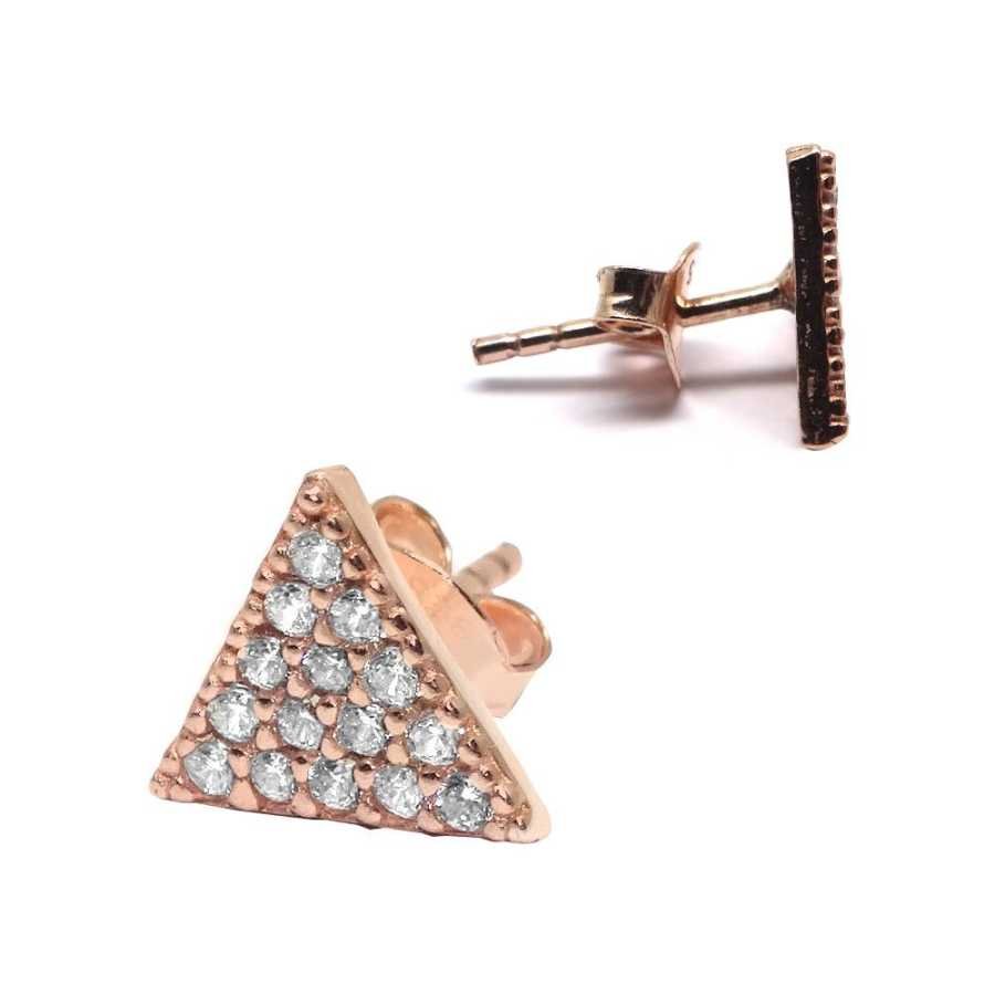 Minimal Taşlı Üçgen Gümüş Kadın Küpe - CNG Jewels