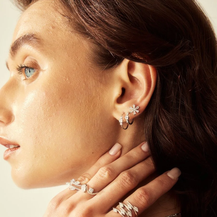 Minimal Trapeze Daisy Silver Women's Earrings - 2