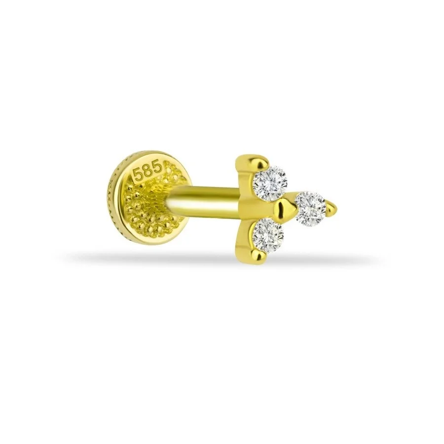 Minimal TriaTaşlı Altın Tragus Piercing