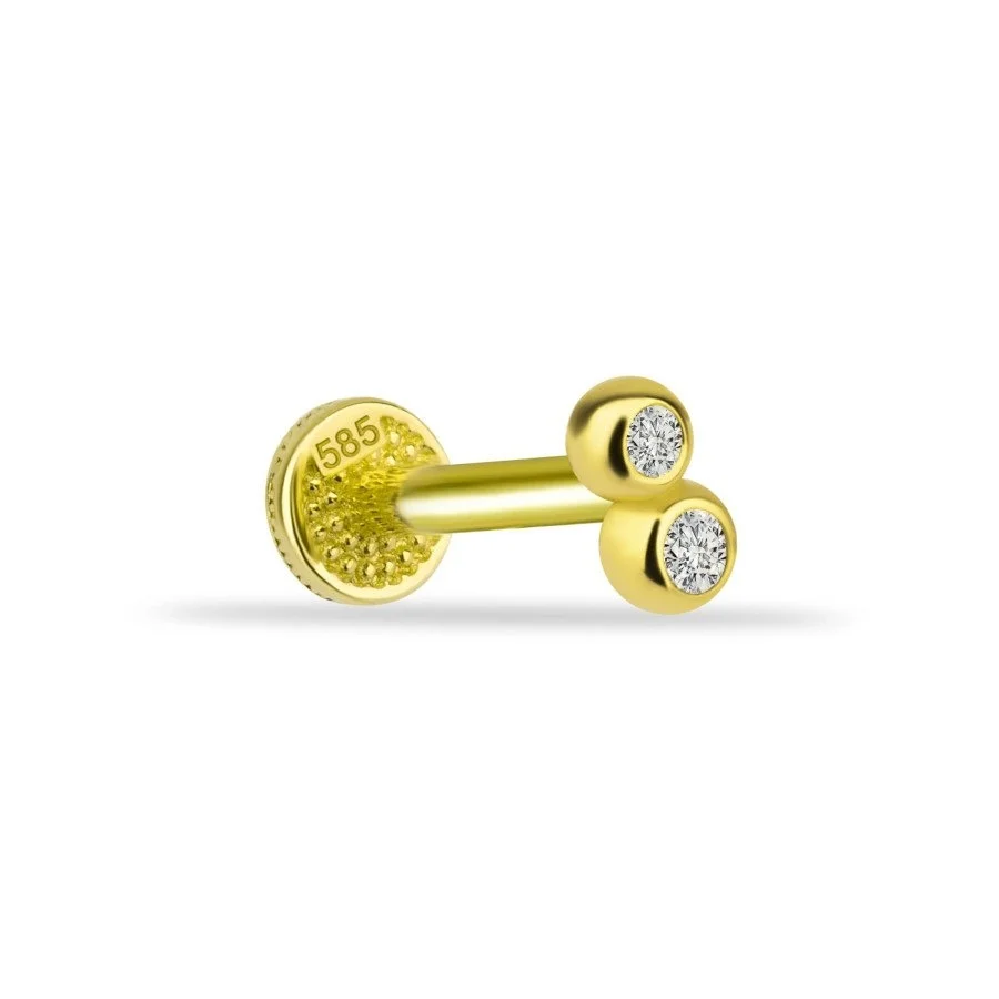 Minimal Twin Taşlı Altın Tragus Piercing