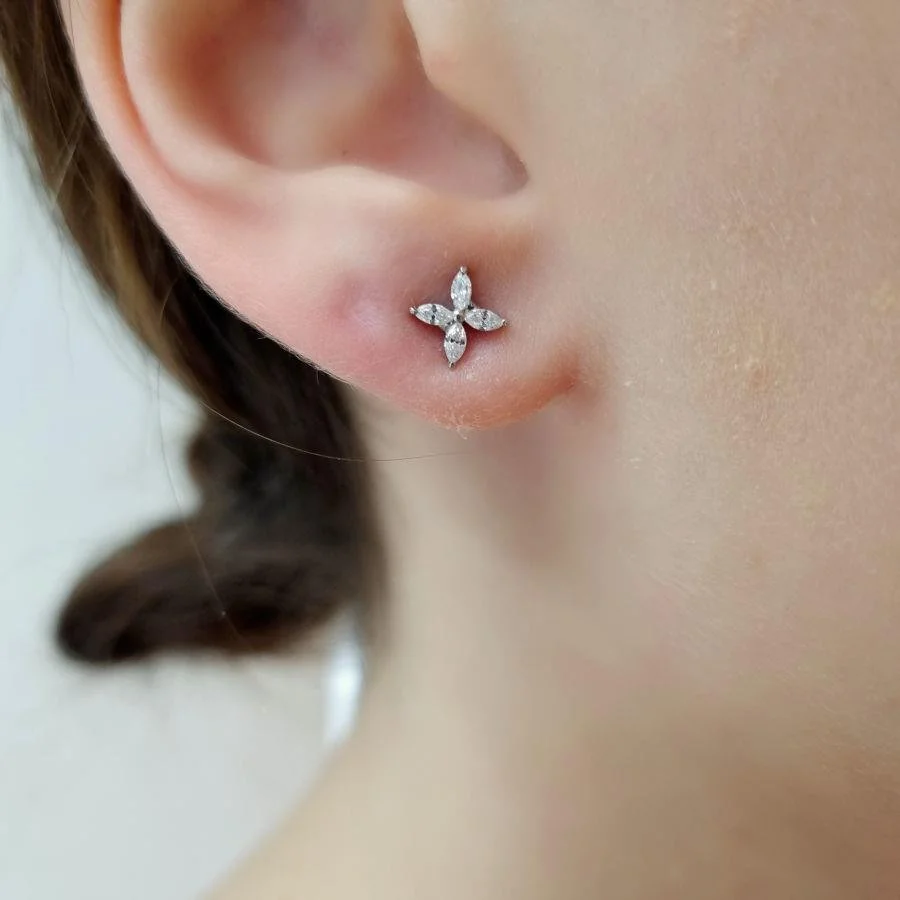 Minimal Clover Marquise Silver Women's Earrings - 3