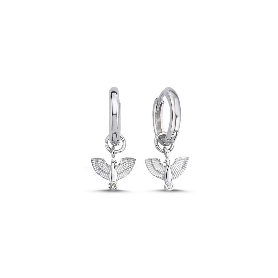 Minimal Zümrüd-ü Anka Kuşu Kadın Gümüş Küpe - CNG Jewels