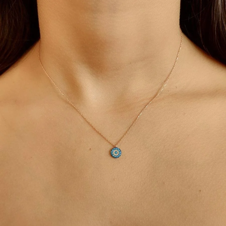 Minimal Turquoise Evil Eye Silver Necklace