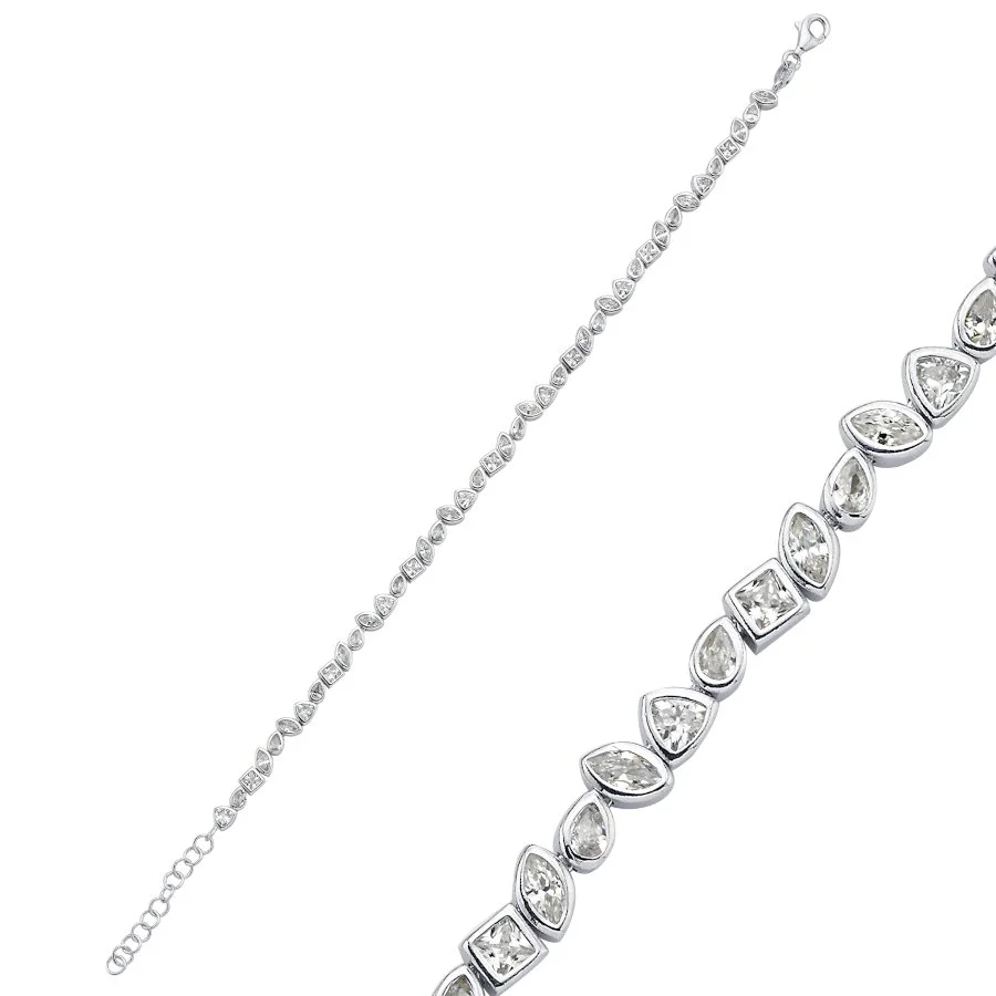 Mix Kesim Taşlı Gümüş Suyolu Bileklik - 1