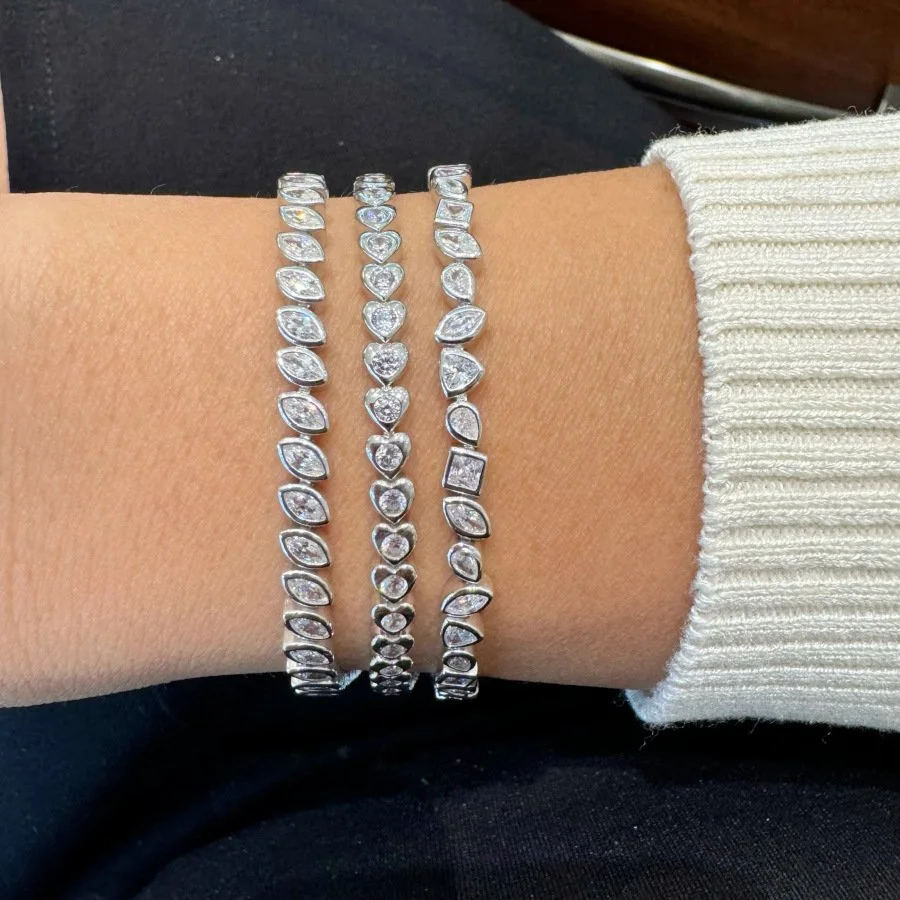 Mix Kesim Taşlı Gümüş Suyolu Bileklik - 3