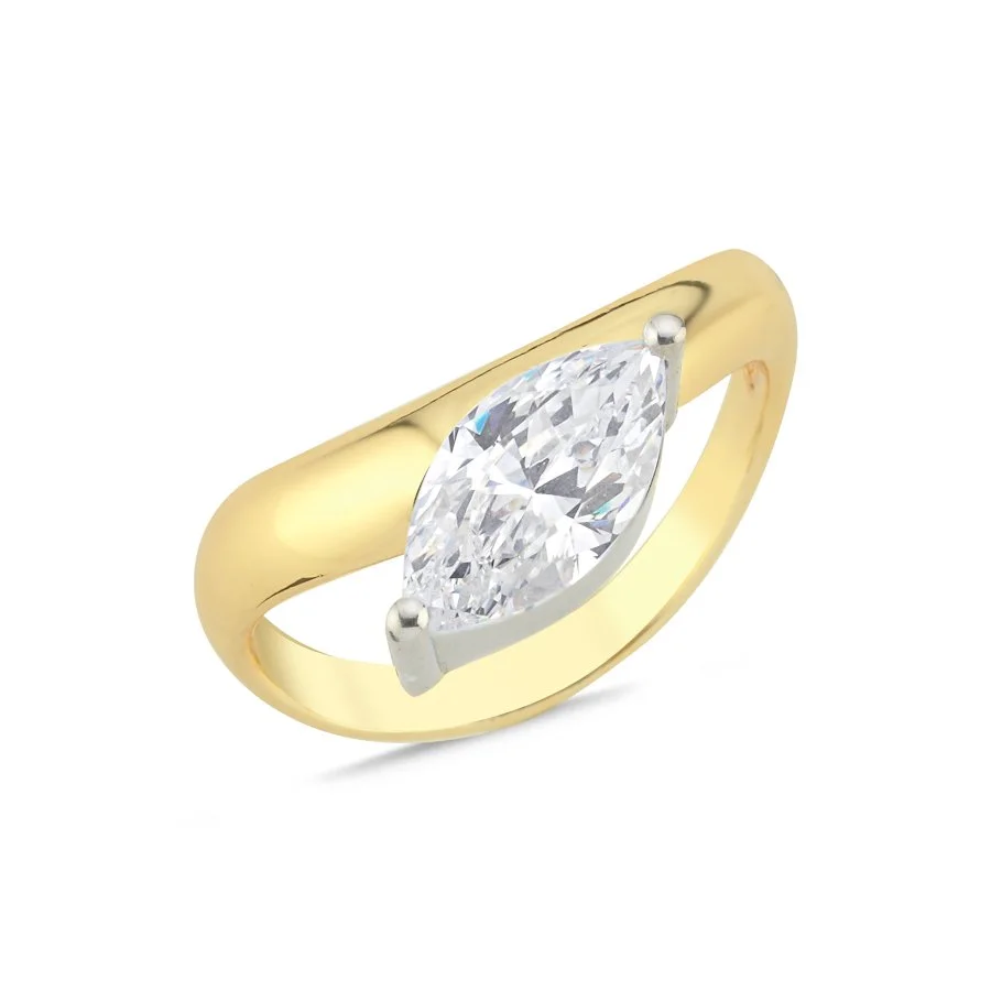 Modern Markiz Tektaş Gümüş Yüzük - 2