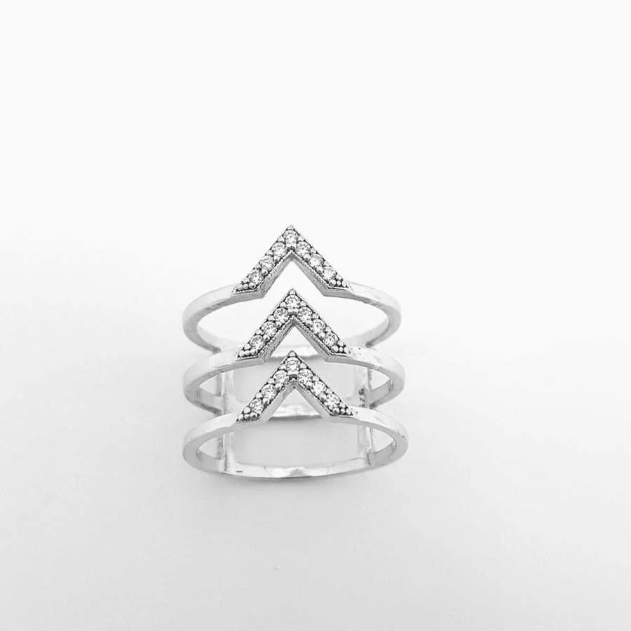 Modern Design Triple V Silver Women's Ring - 2