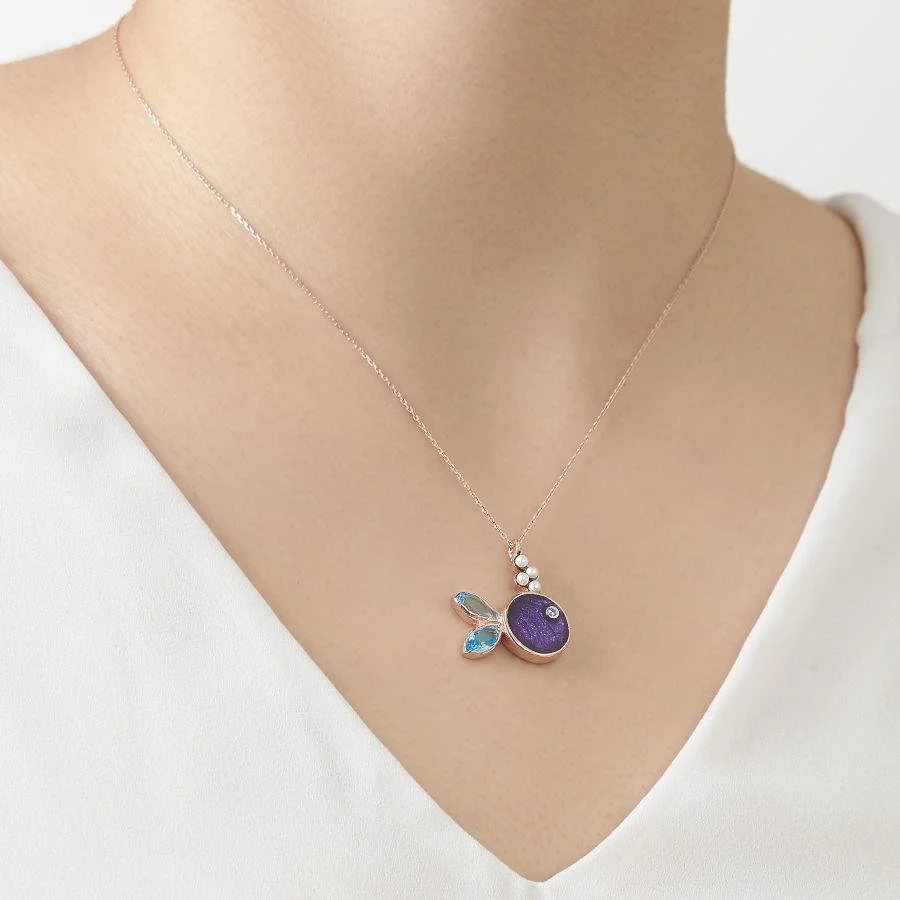 Purple Enamel Fish Silver Women's Necklace - 1