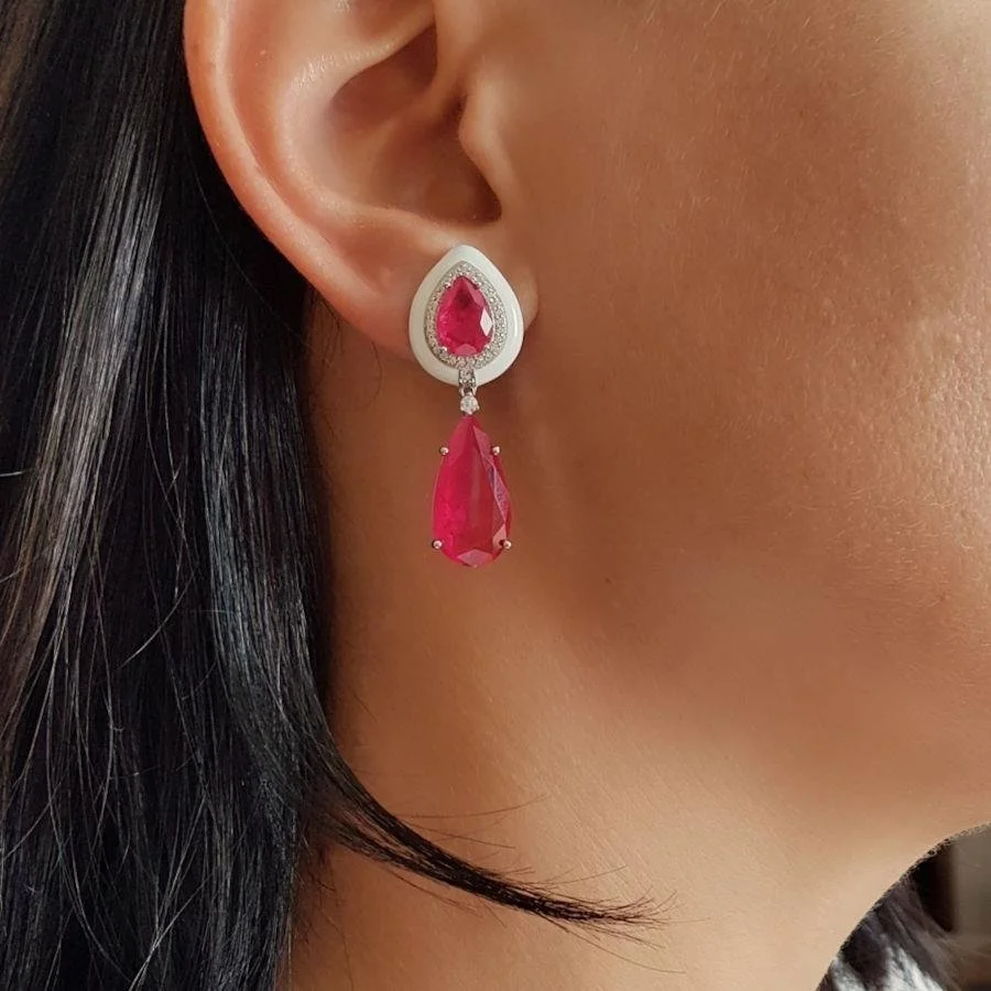 Mücevher Tasarımı Damla Yakut Mineli Gümüş Kadın Küpe - 3