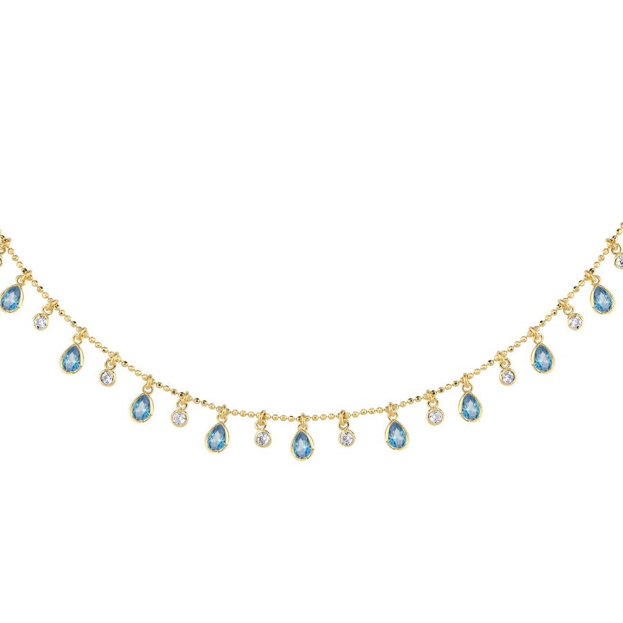 Multi Blue Damla Taşlı Gold Gümüş Kolye - CNG Jewels