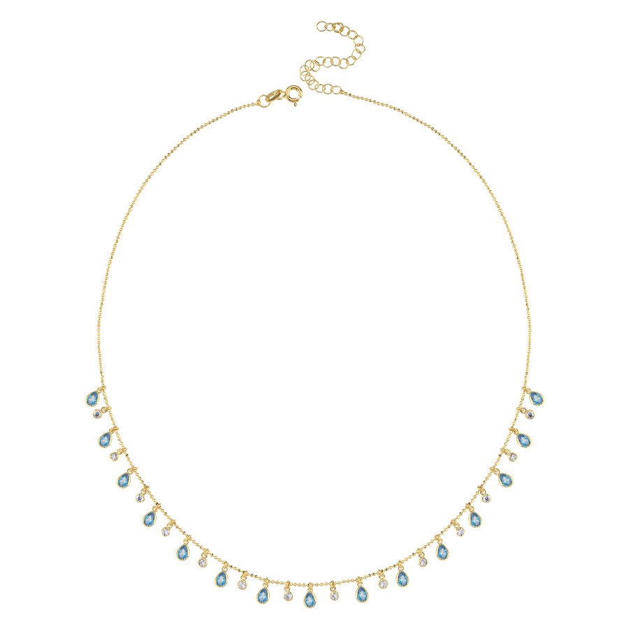 Multi Blue Damla Taşlı Gold Gümüş Kolye - CNG Jewels (1)