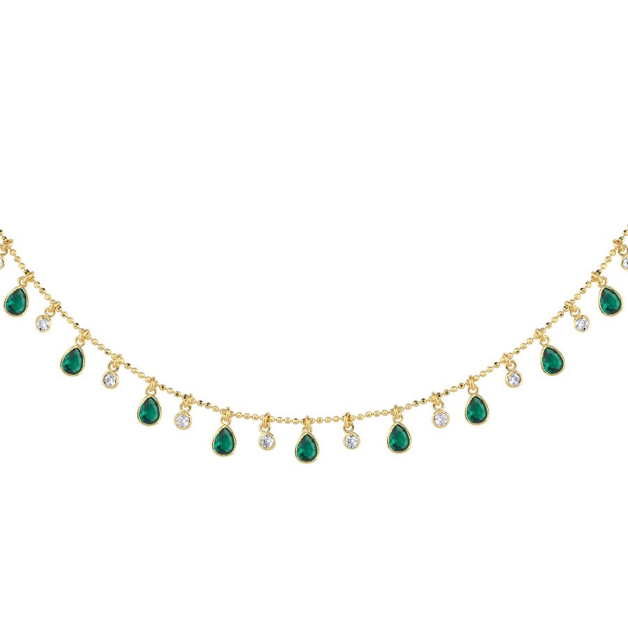 Multi Yeşil Damla Taşlı Gold Gümüş Kolye - CNG Jewels