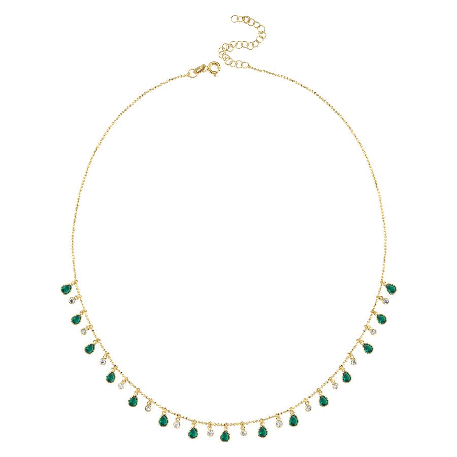 Multi Yeşil Damla Taşlı Gold Gümüş Kolye - CNG Jewels (1)