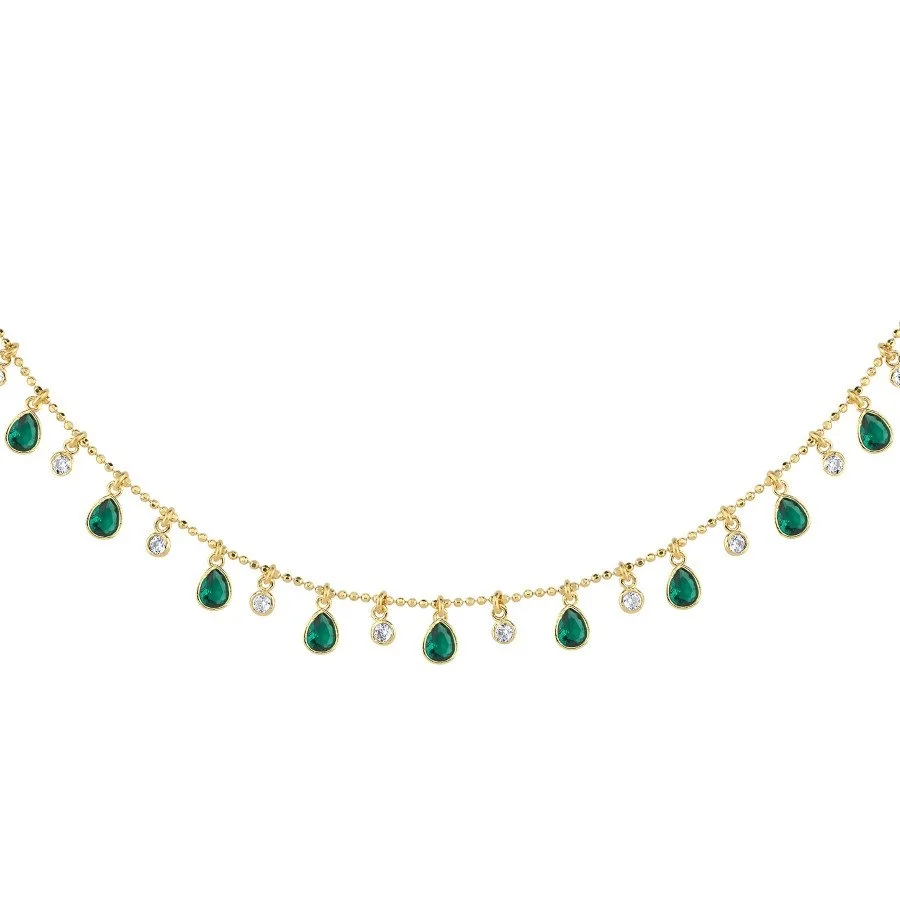 Multi Yeşil Damla Taşlı Gold Gümüş Kolye - 1