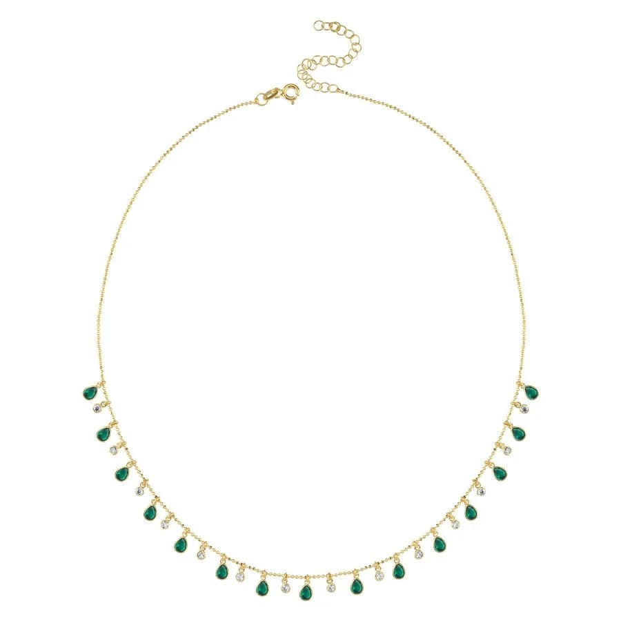 Multi Yeşil Damla Taşlı Gold Gümüş Kolye - 2