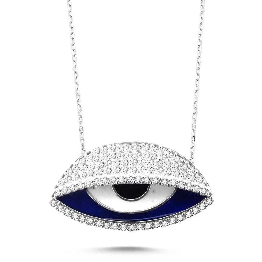 Nazar Boncuğu Taşlı Göz Gümüş Kadın Kolye - 1