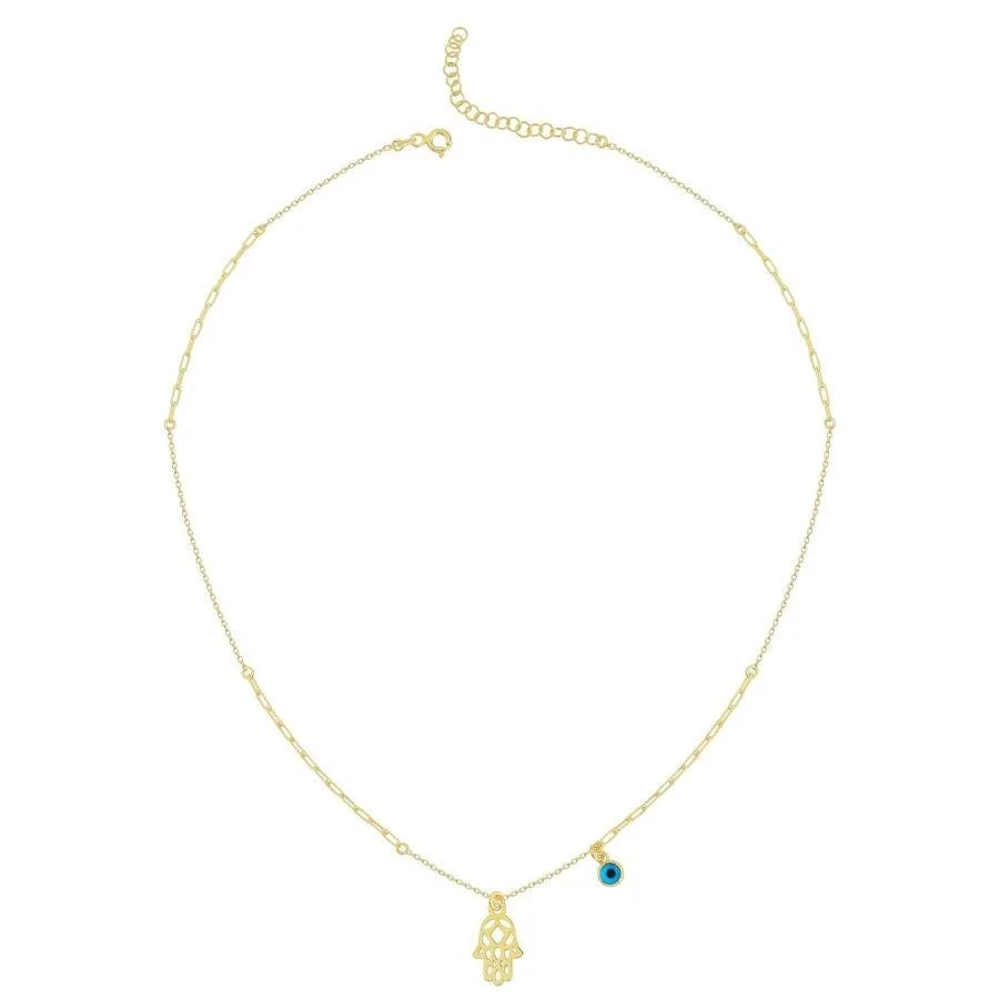 Hand of Fatima Women's Silver Necklace with Evil Eye Beads - 2