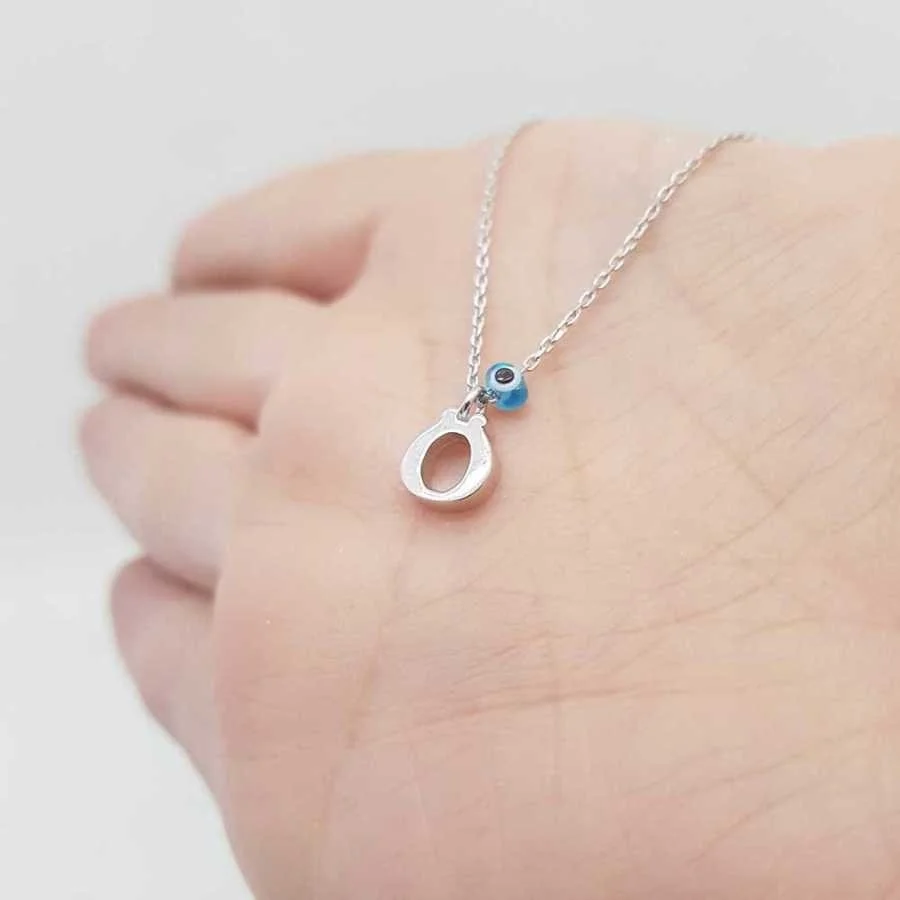 Evil Eye Beaded Letter Ö Silver Women's Necklace - 1
