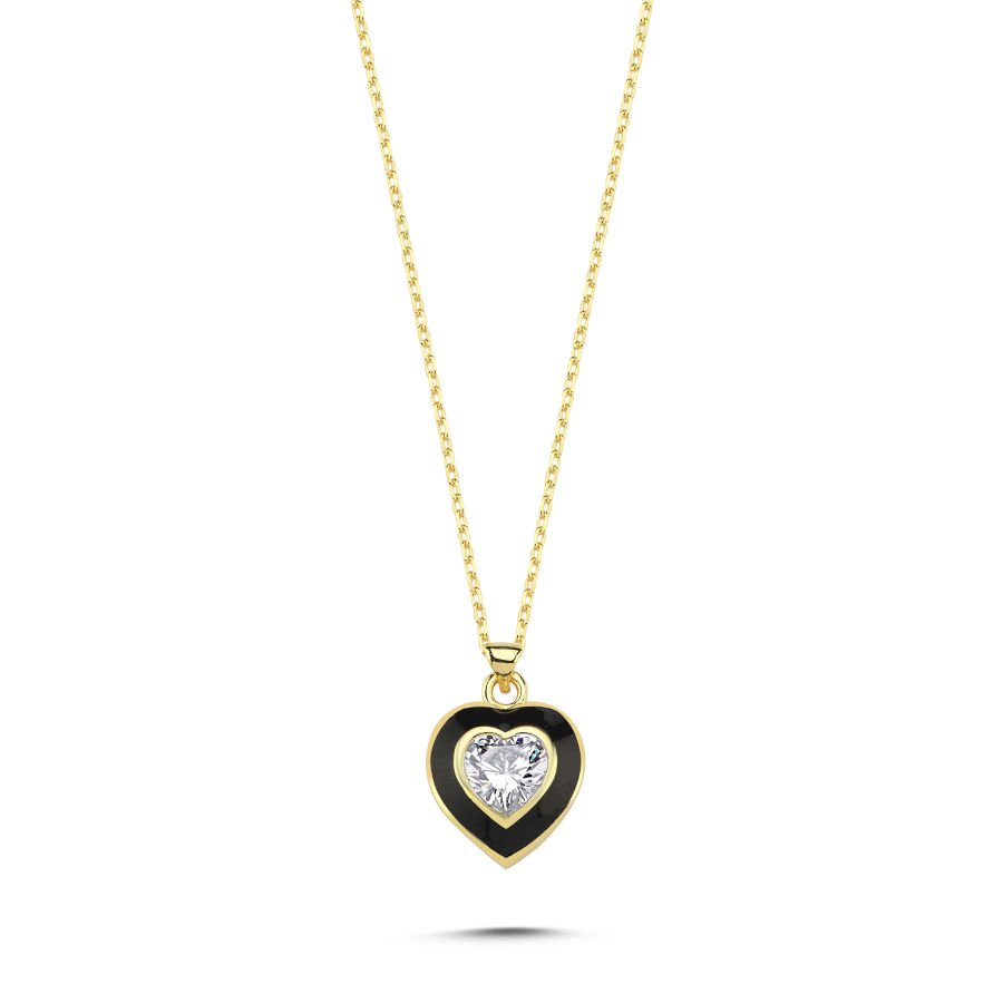 Nero Heart Solitaire Silver Women's Necklace - CNG Jewels