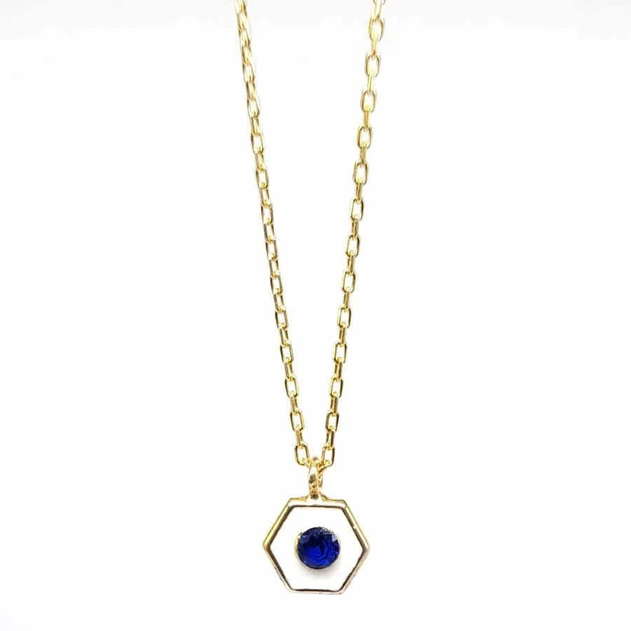 Tiny White Hexagon Solitaire Silver Women's Necklace - 1