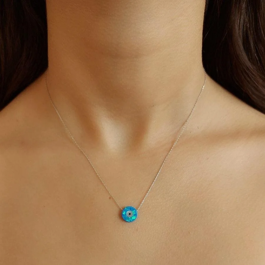 Opal Mother of Pearl Eye Silver Women's Necklace - 1
