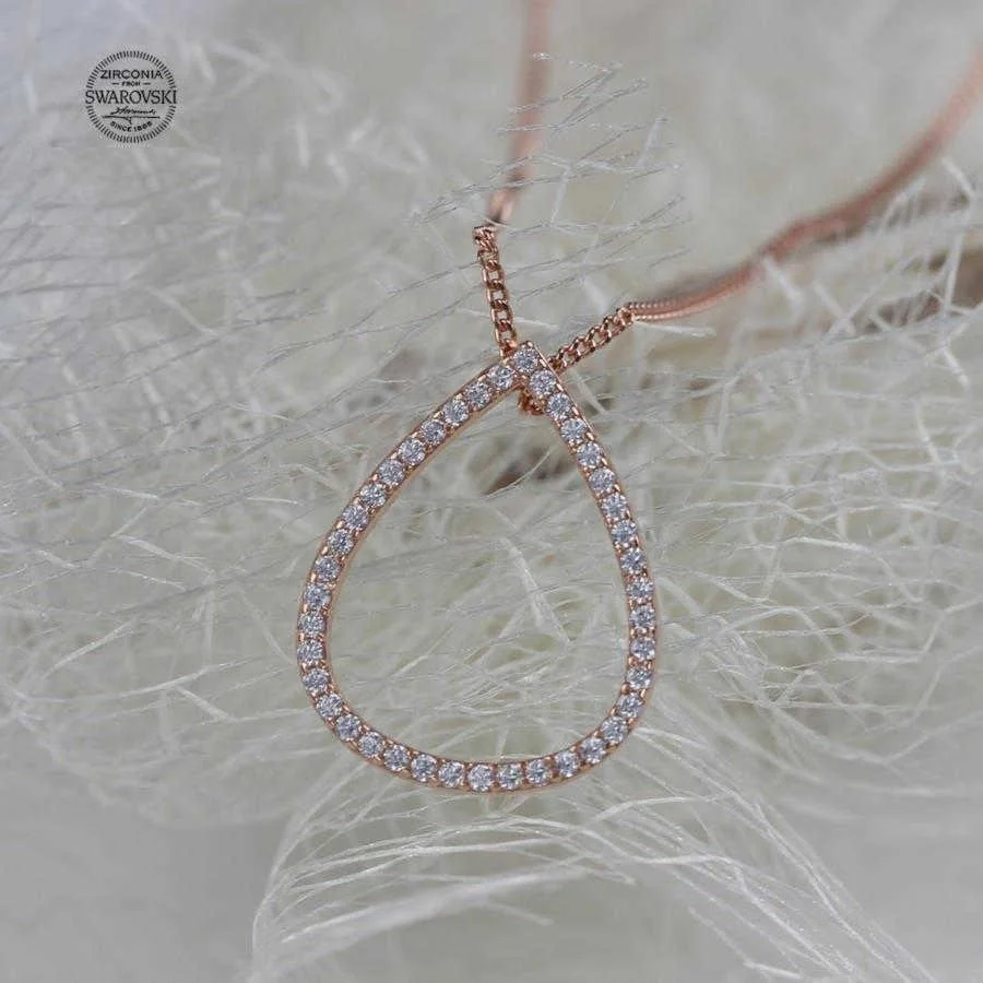 Swarovski Taşlı Su Damlası Gümüş Kadın Kolye - 2