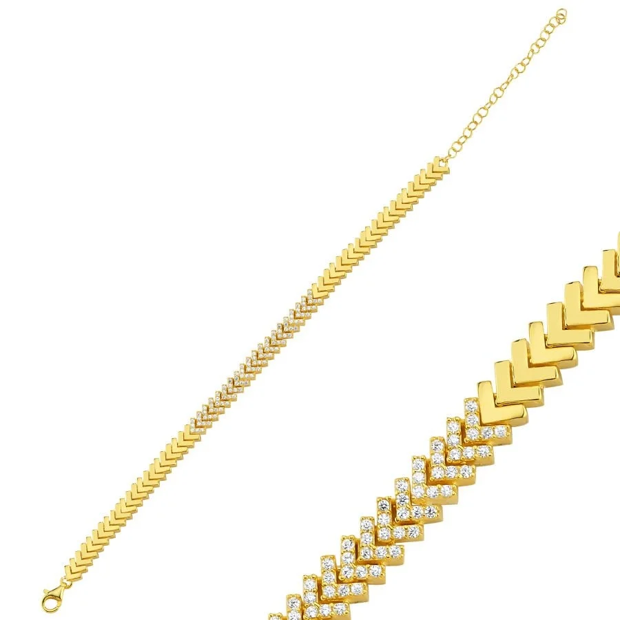 Ortası Taşlı Sergente Suyolu Kadın Gümüş Bileklik - 1