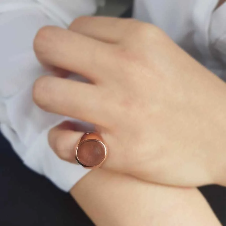 Oval Flat Pinky Finger Silver Women's Ring - 1