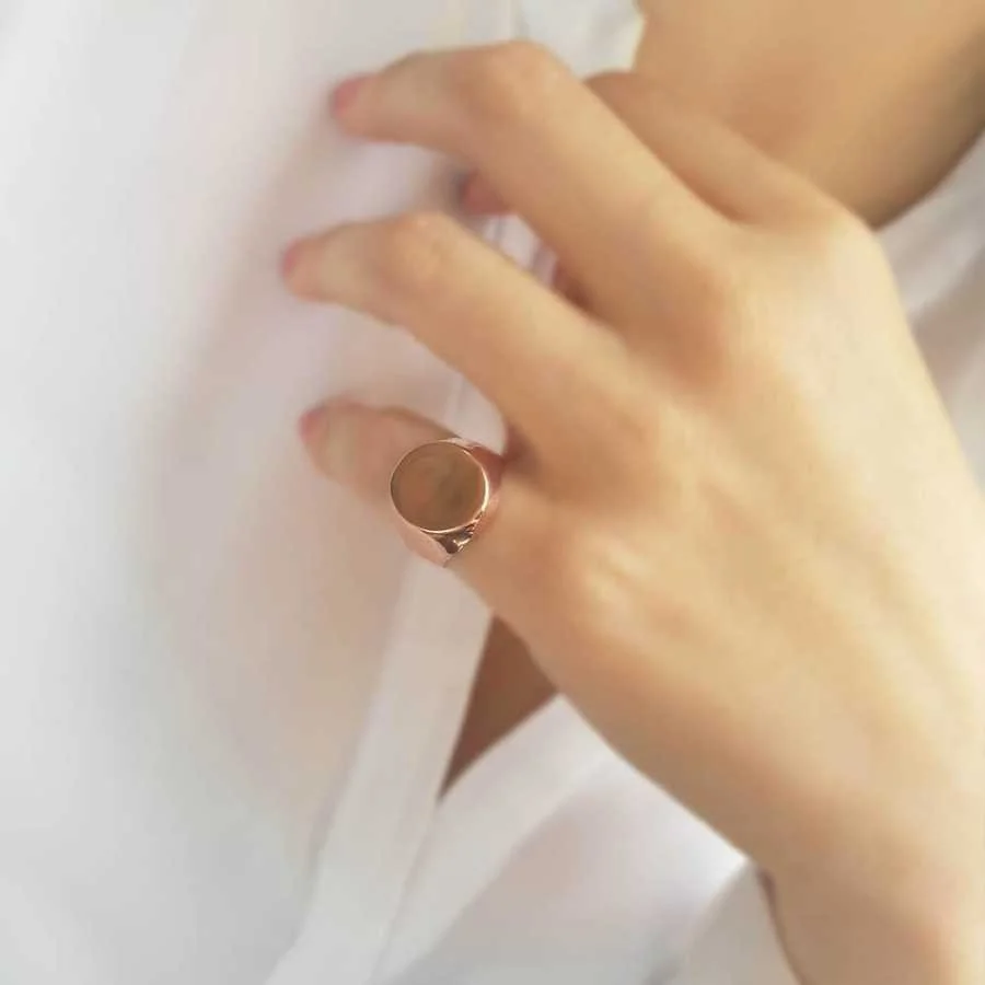 Oval Flat Pinky Finger Silver Women's Ring - 2