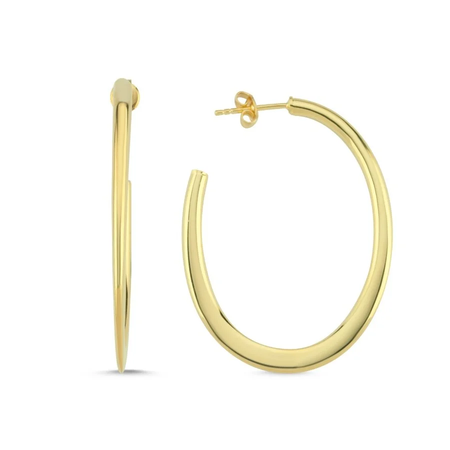 Oval Gold Halka Kadın Gümüş Küpe - 1