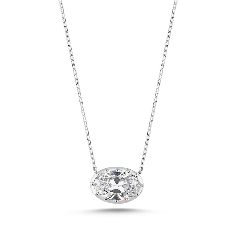Oval Tektaş Gümüş Kadın Kolye - CNG Jewels