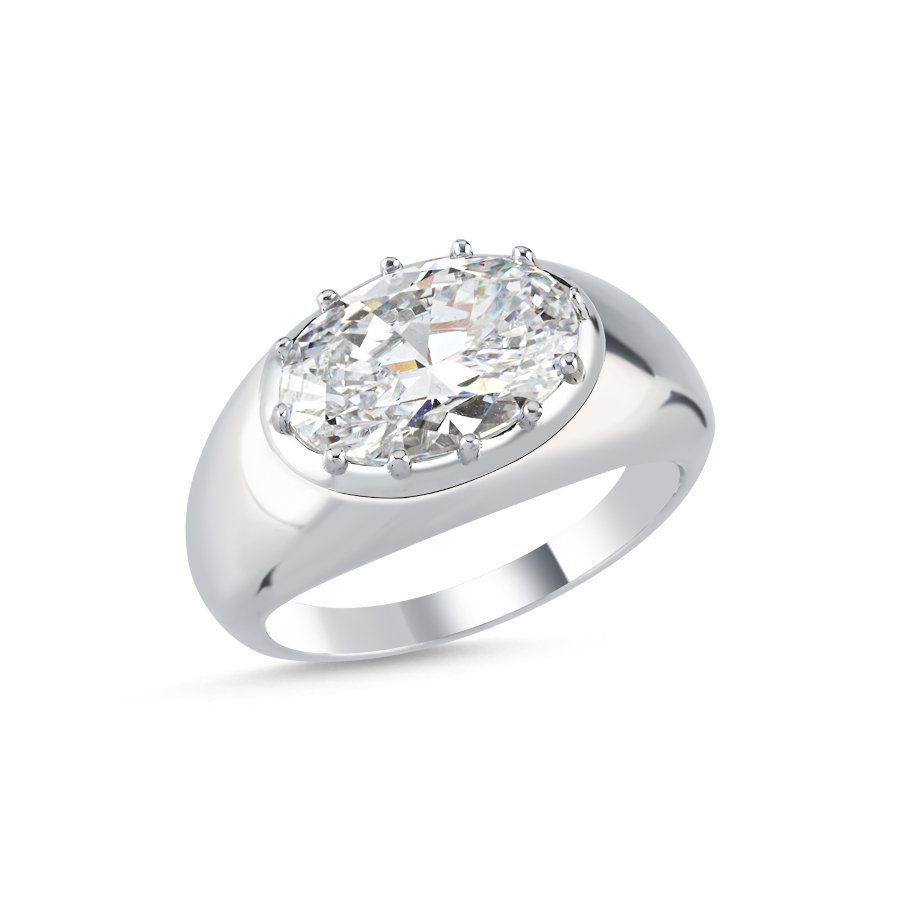 Oval Solitaire Women's Silver Ring - CNG Jewels