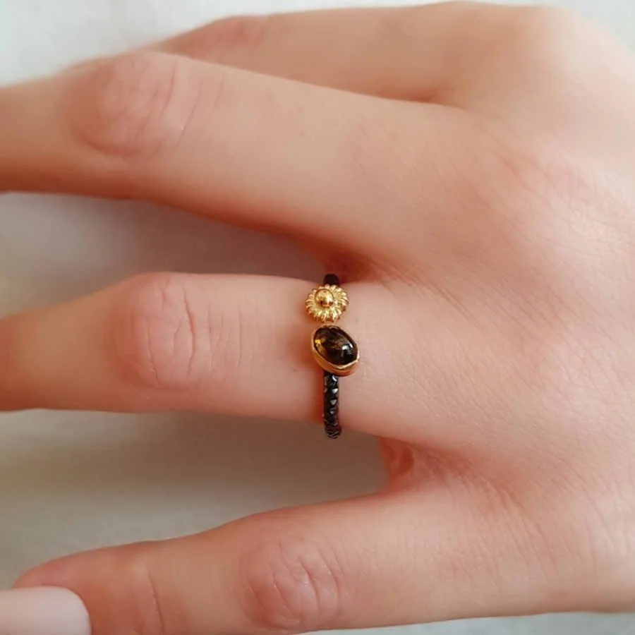 Oval Yeşil Turmalin Tasarım Kadın Gümüş Yüzük - 1