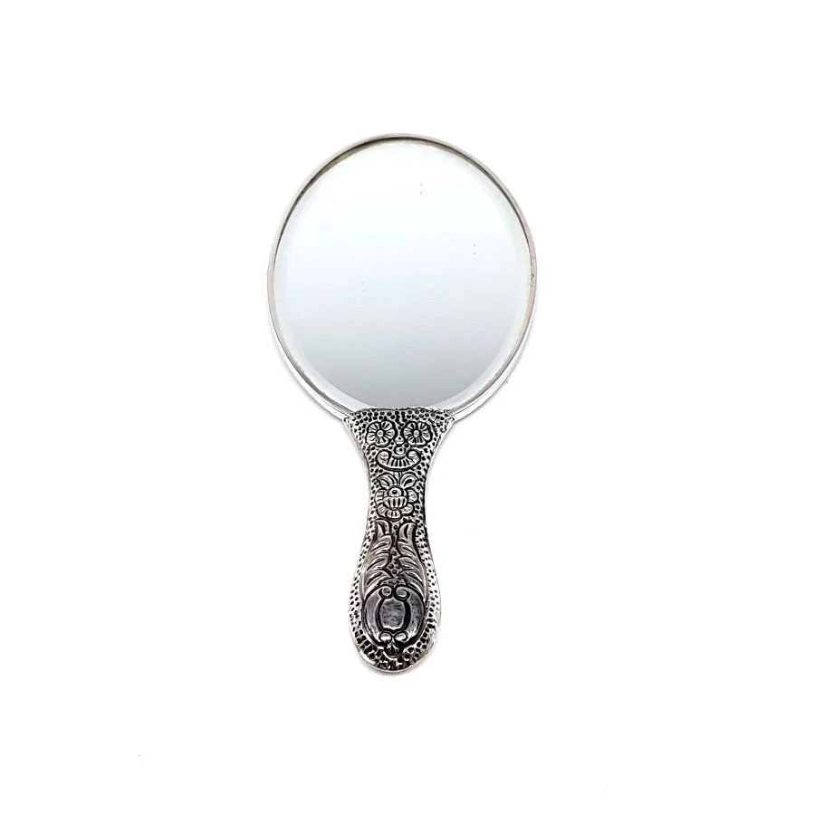 Oval Turquoise Stone Silver Hand Mirror No.2 - 3
