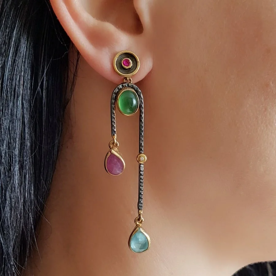 Özel Koleksiyon Doğal Taşlı Gümüş Kadın Küpe - 1