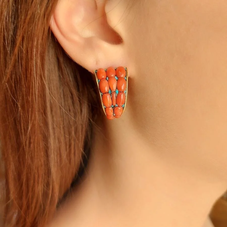 Özel Tasarım Corallo Gold Gümüş Kadın Küpe - 1