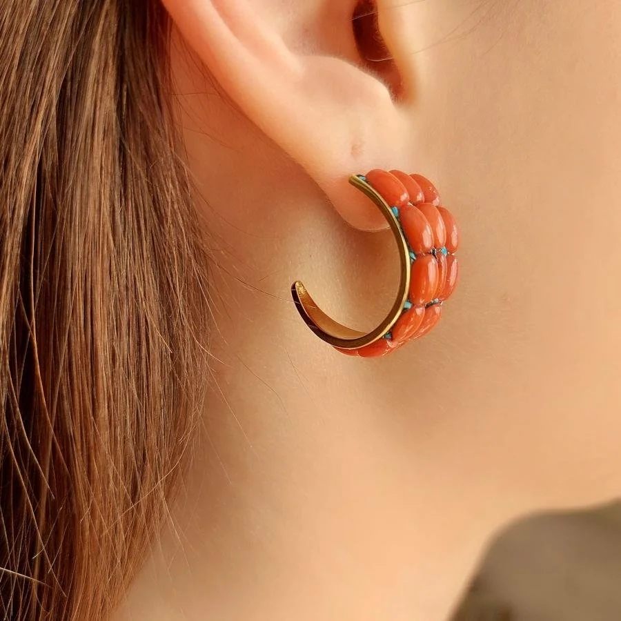 Özel Tasarım Corallo Gold Gümüş Kadın Küpe - 2