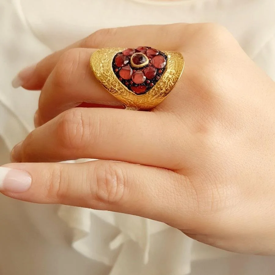 Özel Tasarım Granat Taşlı Kadın Gümüş Yüzük - 2