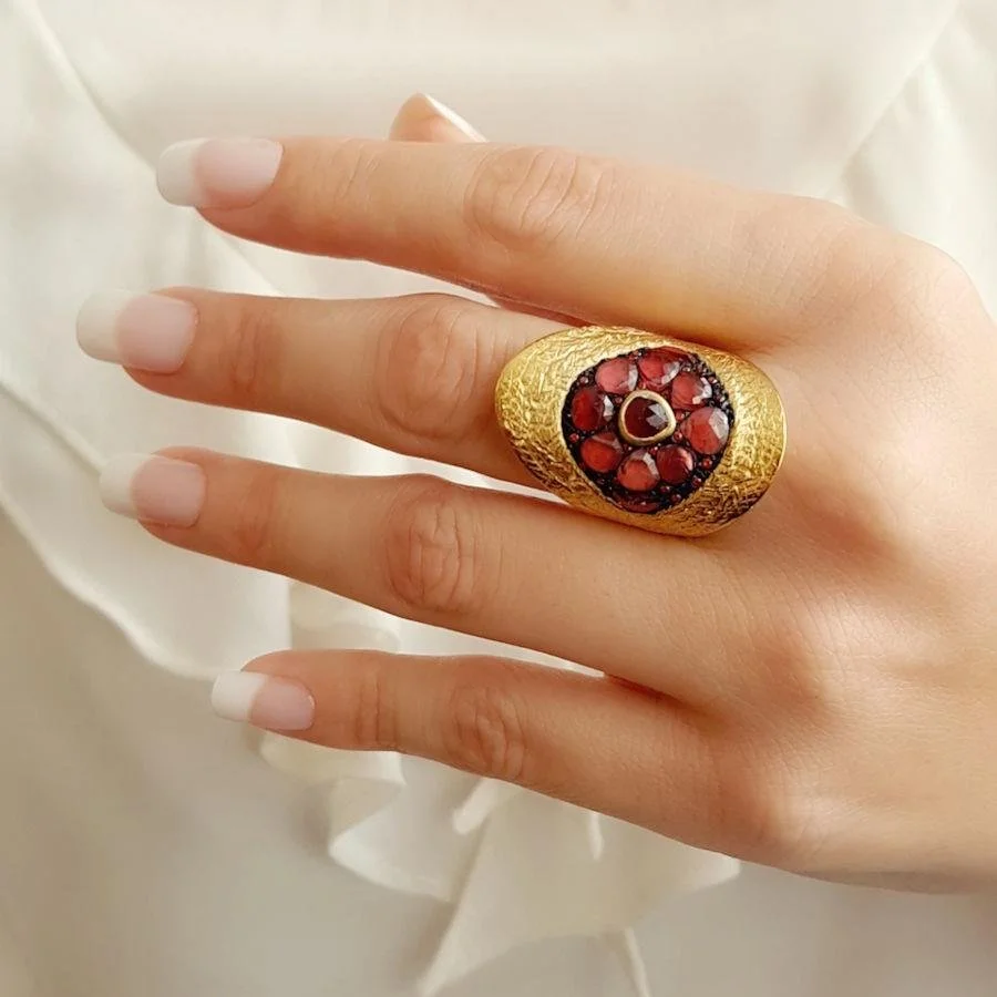 Özel Tasarım Granat Taşlı Kadın Gümüş Yüzük - 3