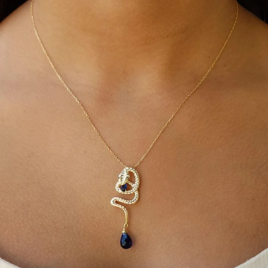 Special Design Enameled Cobra Snake Women's Silver Necklace - 2