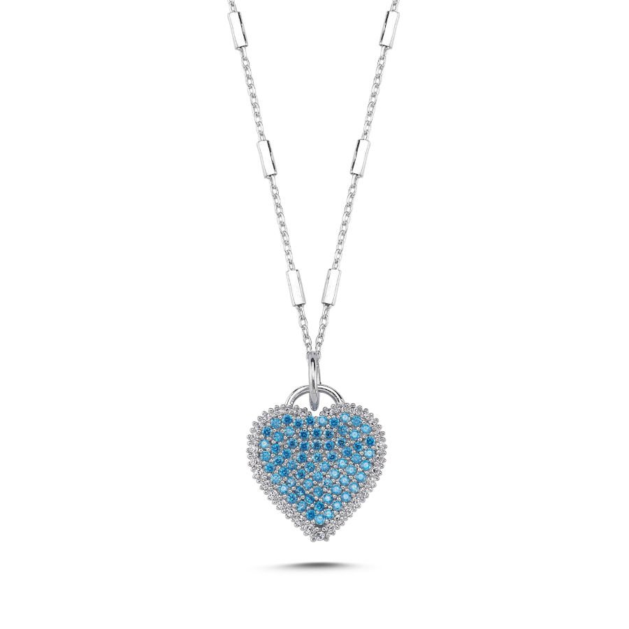 Parıltılı Mavi Kalp Gümüş Kadın Kolye - CNG Jewels