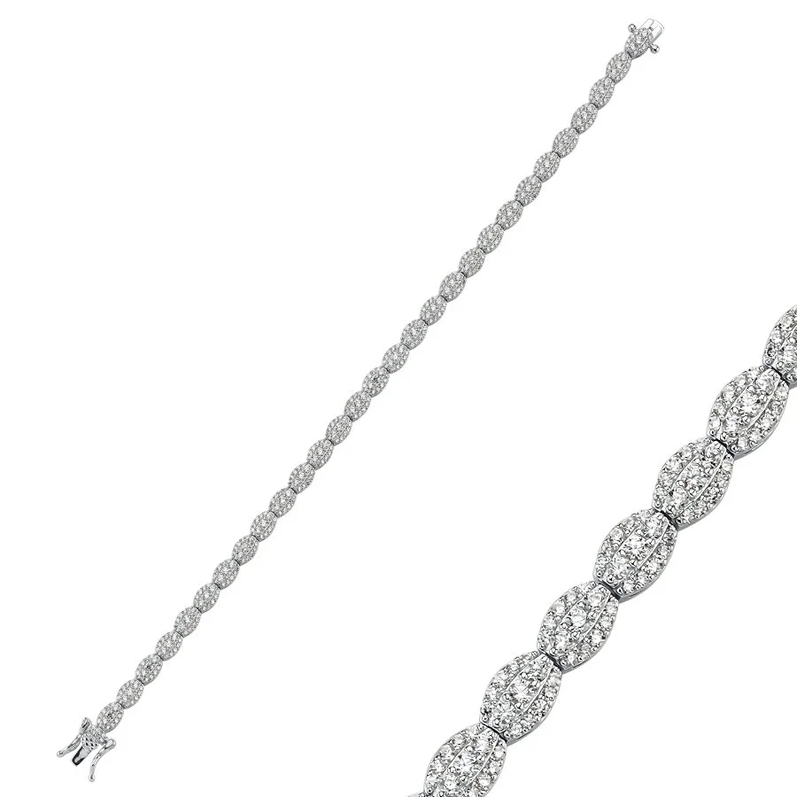 Pave Badem Gümüş Su Yolu Bileklik - 1