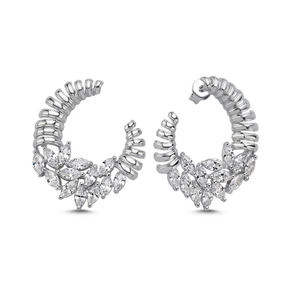 Pave Marquise Slice Women's Silver Earrings - 1