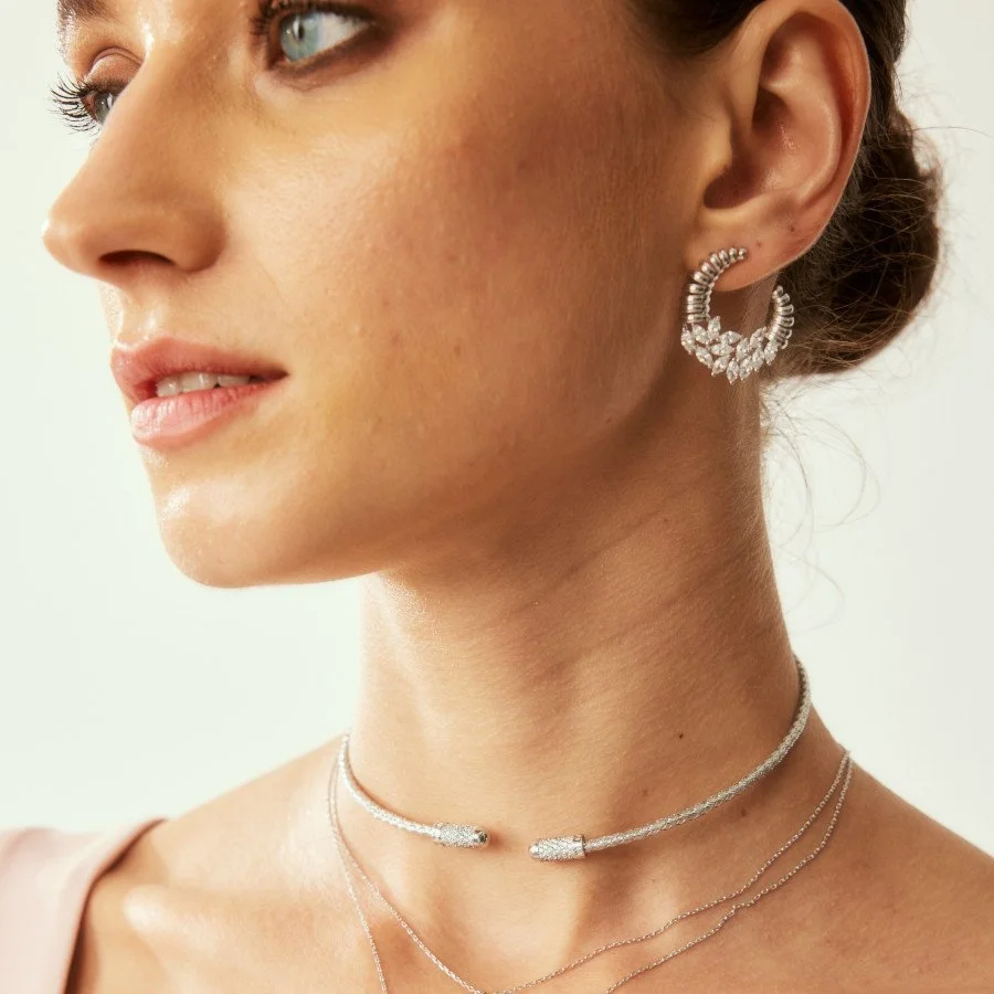 Pave Marquise Slice Women's Silver Earrings - 2